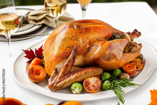 Golden roasted turkey surro...