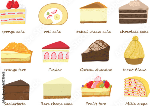 シンプルなケーキのイラストセット