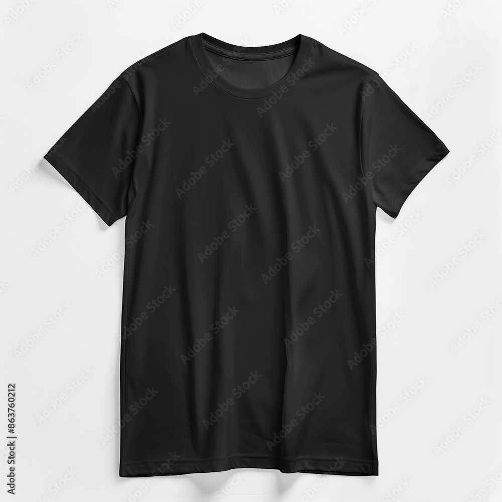 Solid black blank oversize t shirt mockup on light background for clothing company or print on demand services Solid black blank oversize t shirt mockup on light background for clothing company or print on demand services