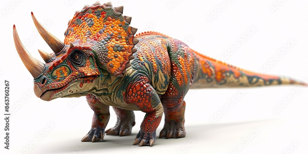 A 3D computer-generated image of a Diceratops dinosaur on a plain white backdrop. A 3D computer-generated image of a Diceratops dinosaur on a plain white backdrop.