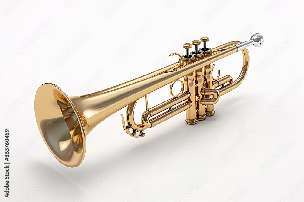 Obraz premium 3-dimensional depiction of brass instrument isolated on blank backdrop.