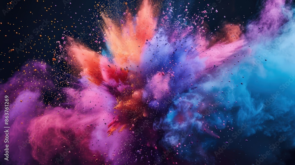 Vibrant Explosion of Colorful Powder on Black Vibrant Explosion of Colorful Powder on Black
