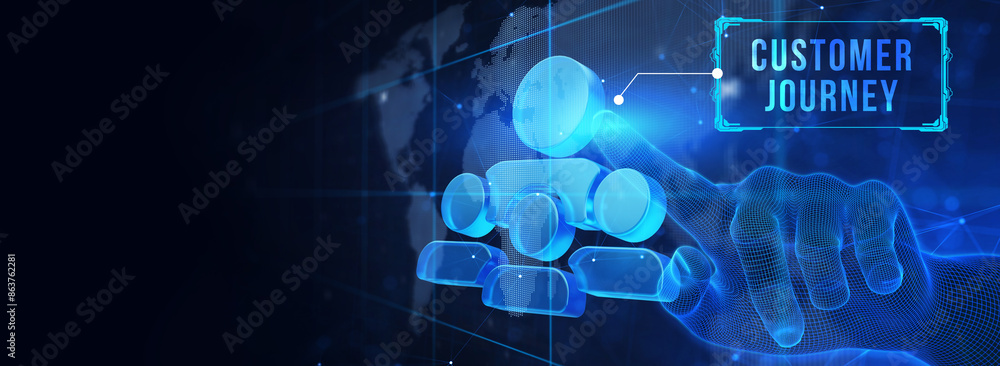 Inscription Customer journey on the virtual display. Business Technology Internet and network concept. 3d illustration Inscription Customer journey on the virtual display. Business Technology Internet and network concept. 3d illustration