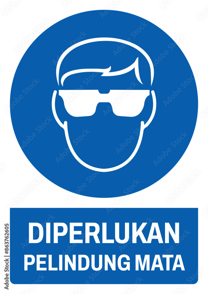 Fototapeta premium ISO mandatory safety signs v2 in indonesian_diperlukan pelindung mata size a4/a3/a2/a1