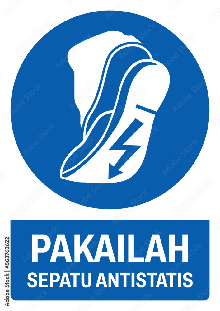 ISO mandatory safety signs v2 in indonesian_pakailah sepatu antistatis size a4/a3/a2/a1