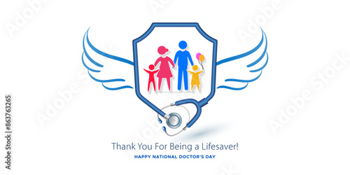 Doctor's day celebration concept. Family society and community thanking the doctors for their contribution.