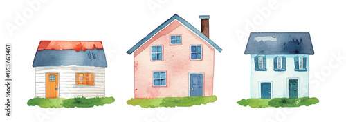 カラフルな家の水彩イラスト Generative AI