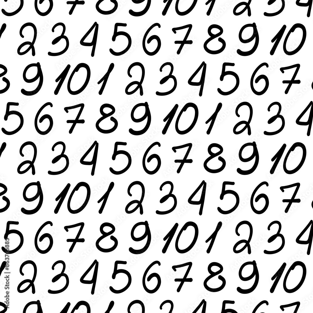 Hand drawn doodle numbers seamless pattern. Mathematical background for children. Black and white scandinavian style, back to school. Vector graphics Hand drawn doodle numbers seamless pattern. Mathematical background for children. Black and white scandinavian style, back to school. Vector graphics