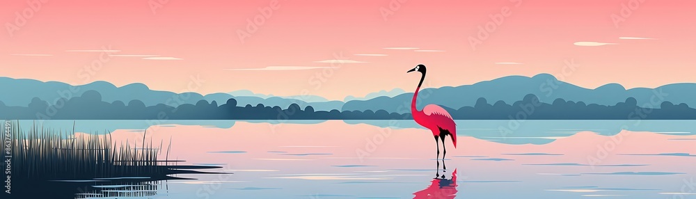 Fototapeta premium Flamingo chick flat design top view marsh theme animation vivid