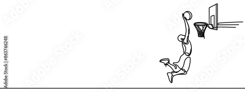 Continuous line art or One Line Drawing from basketball