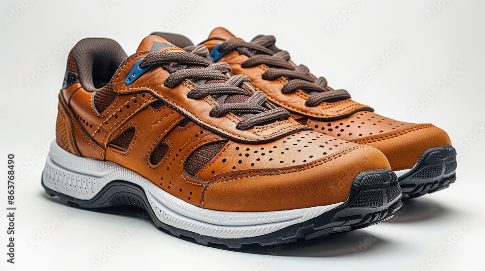Brown sports sneakers on a white background, close-up fashion Brown sports sneakers on a white background, close-up fashion