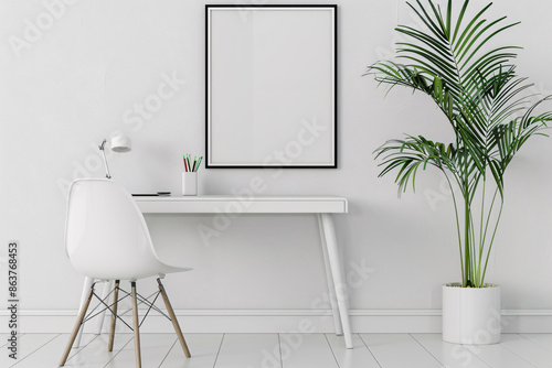 a white desk and chair with a white chair and a white chair photo