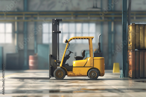 a yellow forklift in a warehouse