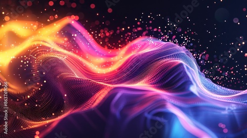 Abstract Digital Landscape with Glowing Particles