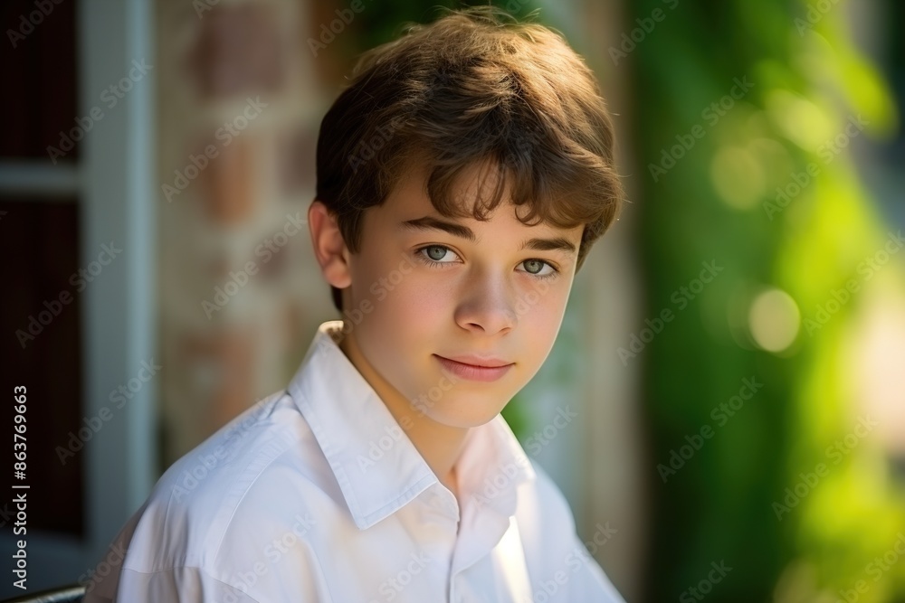 A young boy is smiling and wearing a white shirt A young boy is smiling and wearing a white shirt