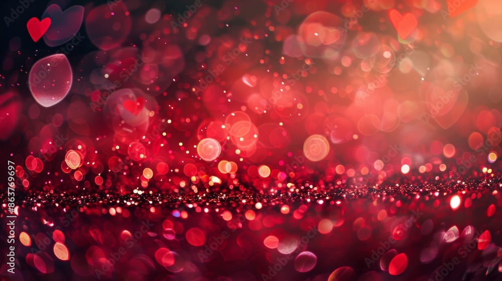 Romantic abstract glitter background with red sparkling hearts Romantic abstract glitter background with red sparkling hearts