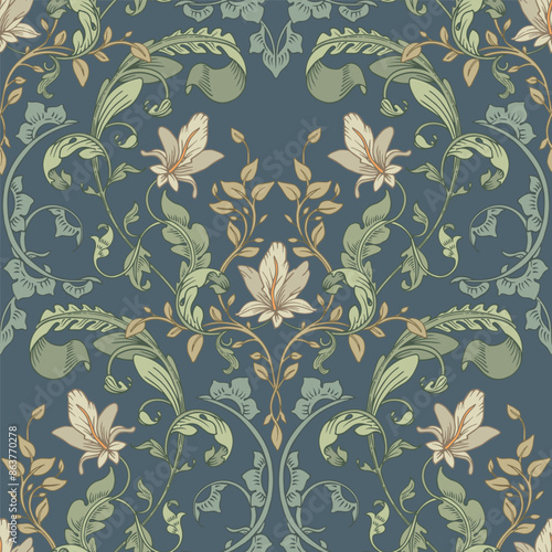 Ornamental floral blue pattern. Retro  background.