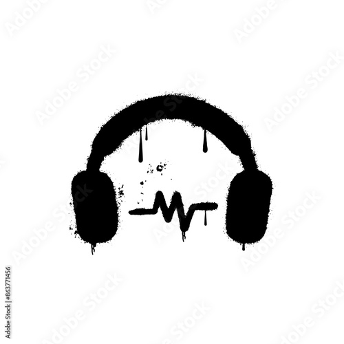 black headset icon with graffiti art