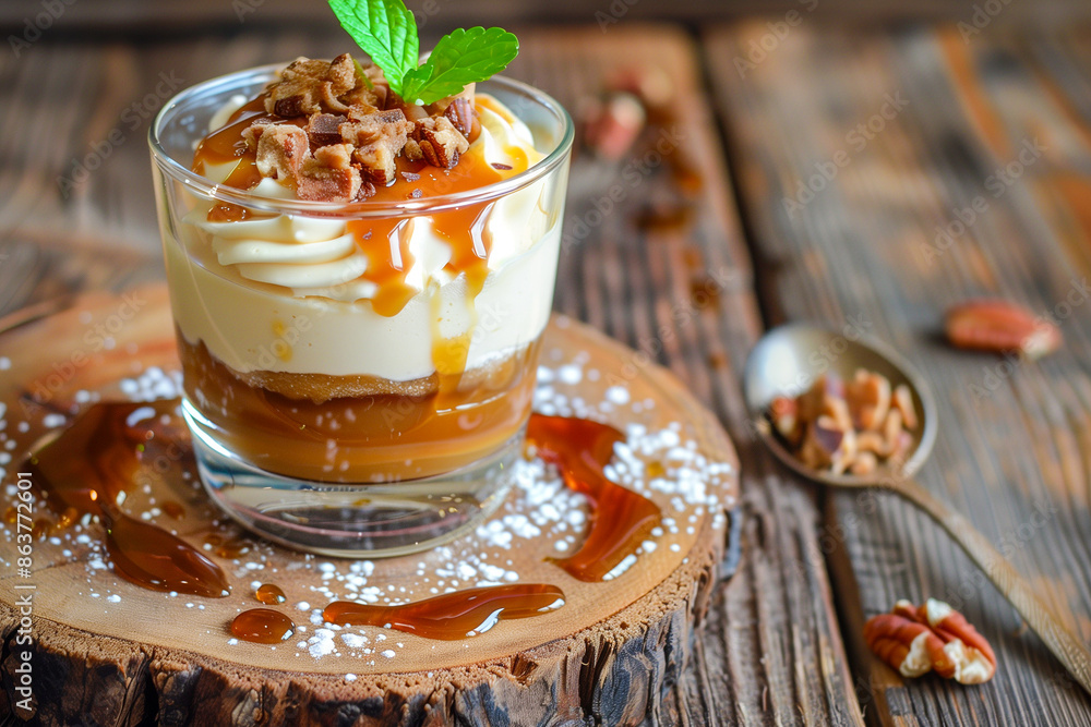 Creamy caramel dessert with caramel sauce in a glass Creamy caramel dessert with caramel sauce in a glass