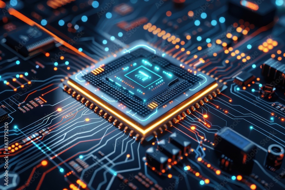 Futuristic technology background with abstract digital elements, circuit board patterns, and neon lights, ideal for tech-related projects Futuristic technology background with abstract digital elements, circuit board patterns, and neon lights, ideal for tech-related projects