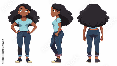 Versatile Poses of Black Girl : Front, Side, and Back Views 
