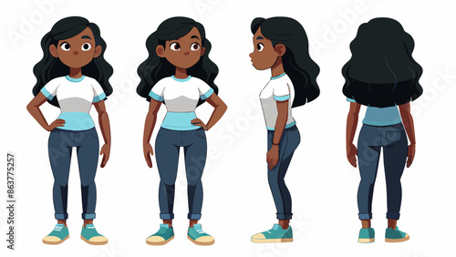 Versatile Poses of Black Girl : Front, Side, and Back Views 
