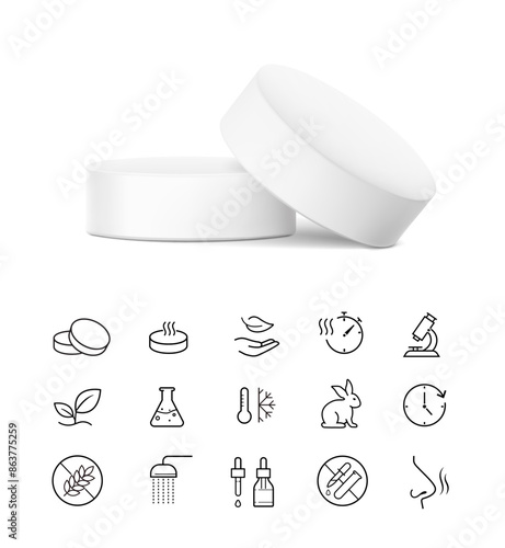 Shower steamer mockup with set icons. Vector illustration isolated on white background. Can be use for template your design, presentation, promo, ad. EPS10.	