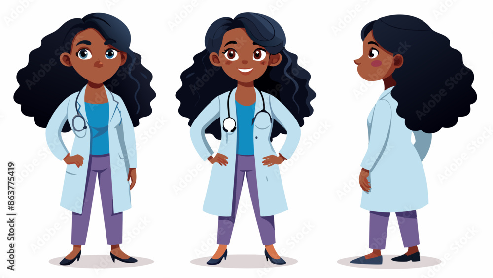 Professional Black Female Doctor in Multiple Poses: Front, Side, Back Professional Black Female Doctor in Multiple Poses: Front, Side, Back