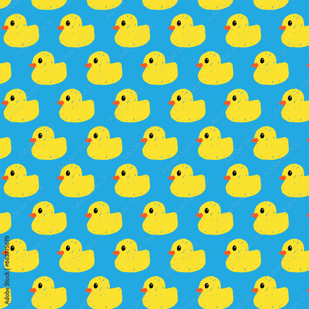 Seamless pattern featuring yellow rubber ducks on a vibrant blue background. Perfect for baby products, playful fabric designs, wallpaper, and wrapping paper. Vector image, colorful image, cute, eps. Seamless pattern featuring yellow rubber ducks on a vibrant blue background. Perfect for baby products, playful fabric designs, wallpaper, and wrapping paper. Vector image, colorful image, cute, eps.