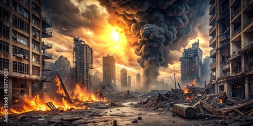 An intense and powerful image representing destruction and devastation , power, destruction, darkness, hellfire photo