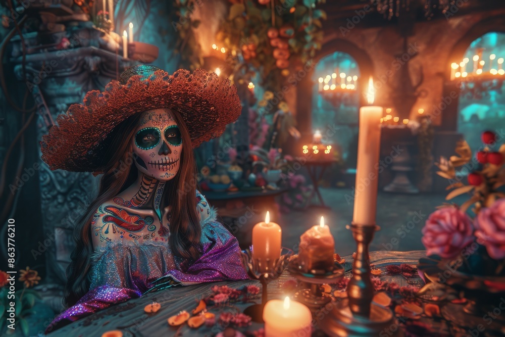 A Day of the Dead Celebration With Sugar Skull Makeup and Candlelight A Day of the Dead Celebration With Sugar Skull Makeup and Candlelight