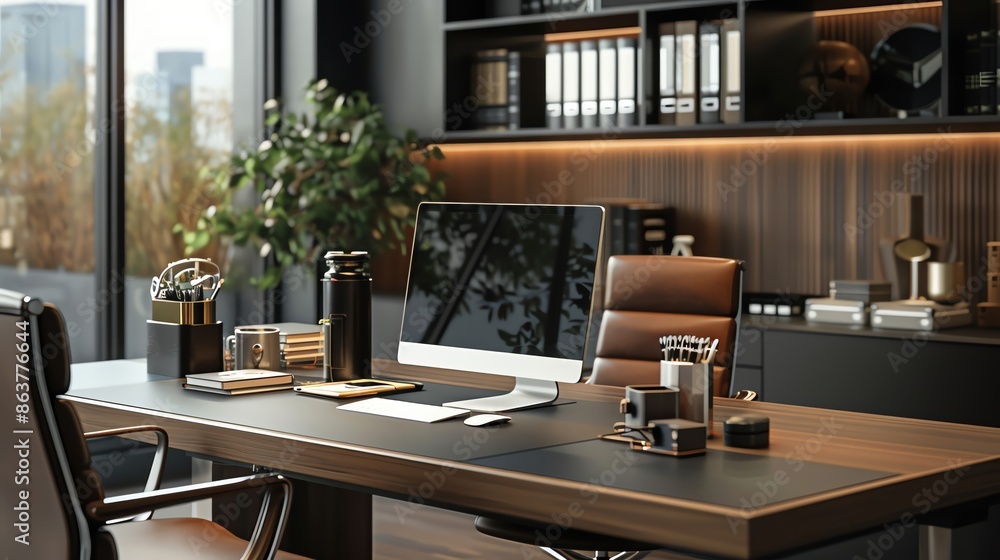 Sophisticated desk setup with high-end office supplies and lots of copy space Sophisticated desk setup with high-end office supplies and lots of copy space