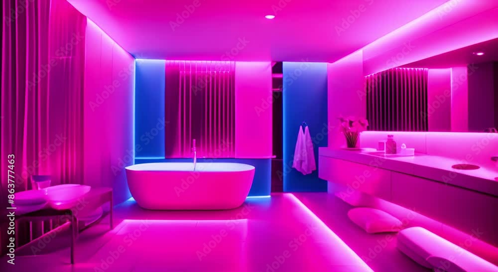 Modern bathroom with neon pink and blue Modern bathroom with neon pink and blue