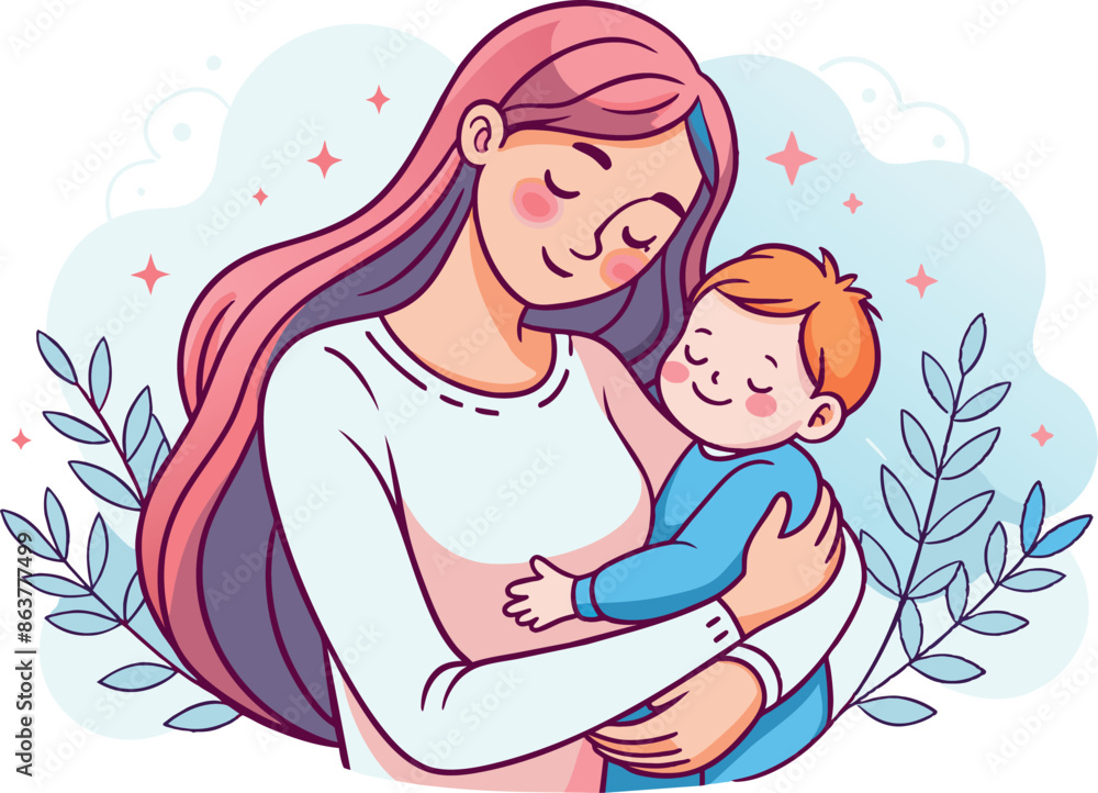Mother and baby line art. Mom hugs child. Motherhood and newborn concept. Happy mother line vector illustration. Parent loving kid, happy mother day design for card Mother and baby line art. Mom hugs child. Motherhood and newborn concept. Happy mother line vector illustration. Parent loving kid, happy mother day design for card