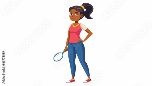 Indian Female Tennis Player Character With Tennis Racket 
