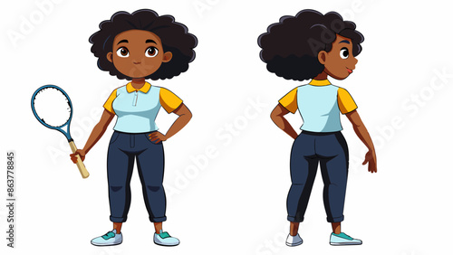 Black Female Tennis Player Character with tennis racket 

