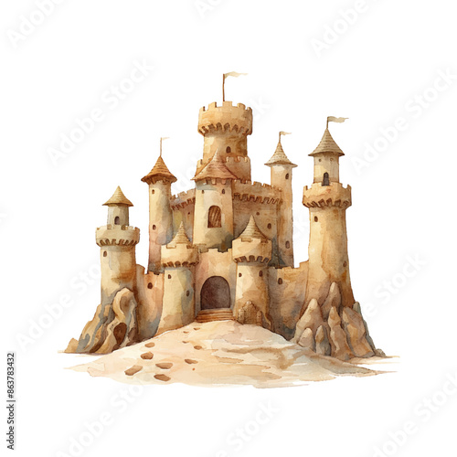 sand castle vector illustration in watercolor style