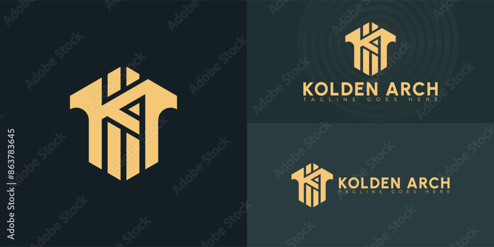 Abstract initial hexagon letters KA or AK logo in gold color isolated on multiple background colors. The logo is suitable for real estate and architectural business logo vector design illustration Abstract initial hexagon letters KA or AK logo in gold color isolated on multiple background colors. The logo is suitable for real estate and architectural business logo vector design illustration