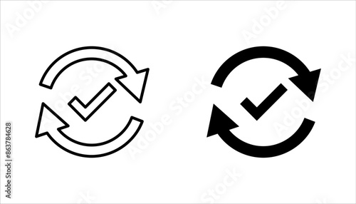 Checking process linear icon set. Successfully checked. Check mark with circle arrows. vector illustration on white background
