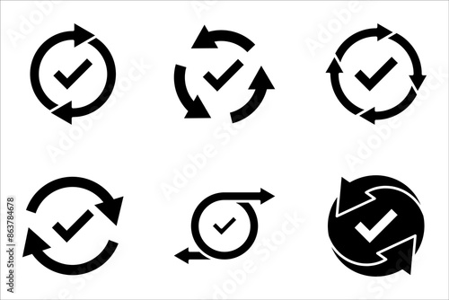 Checking process linear icon set. Successfully checked. Check mark with circle arrows. vector illustration on white background