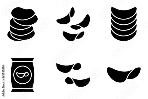 Potato chips line icon set. Salty snacks vector symbol. vector illustration on white background