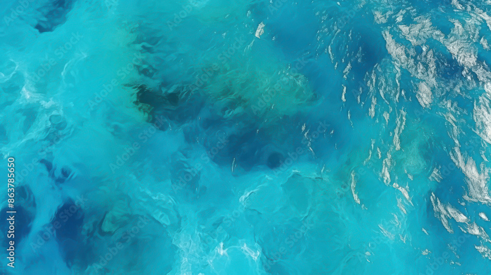 Fototapeta premium Beautiful aerial view of peaceful ocean waves surrounded by vibrant blue water.