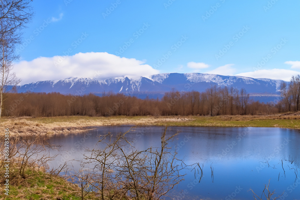 spring landscape with lake and mountain spring landscape with lake and mountain