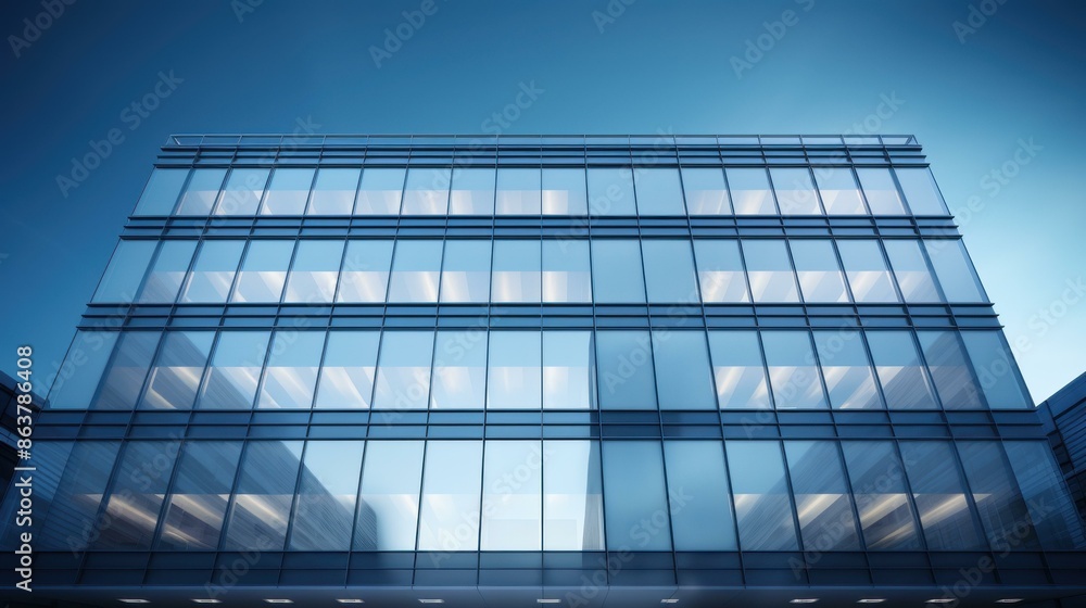 Stunning modern office building with glass facade and sleek architectural design against a clear blue sky. Stunning modern office building with glass facade and sleek architectural design against a clear blue sky.