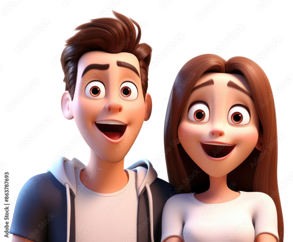 Fototapeta premium PNG Couple boyfriend girlfriend happy cartoon adult face.