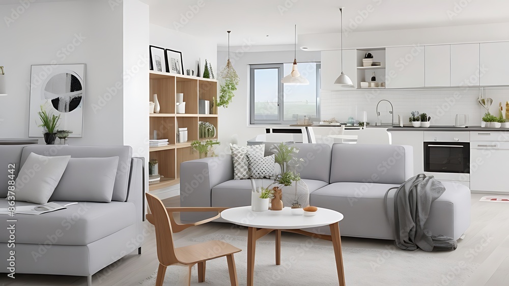 Fototapeta premium Stylish apartment interior with modern kitchen