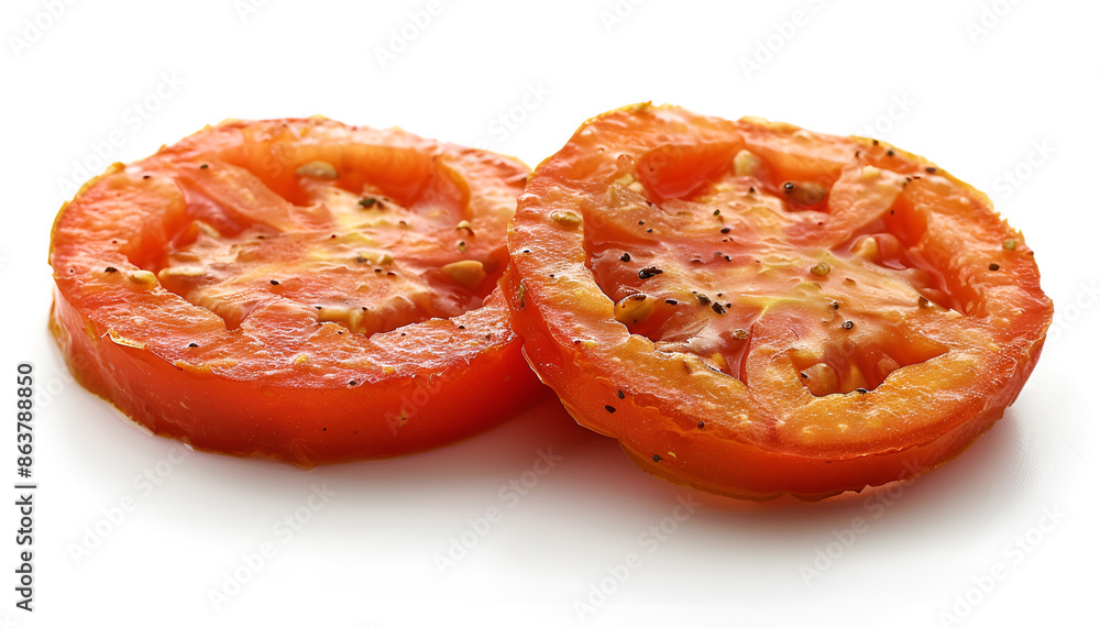 grilled fried tomato slices on white background grilled fried tomato slices on white background
