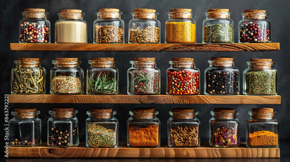 Kitchen Herbs Asian Cuisine Spices Closeup Solid Black Background Kitchen Herbs Asian Cuisine Spices Closeup Solid Black Background