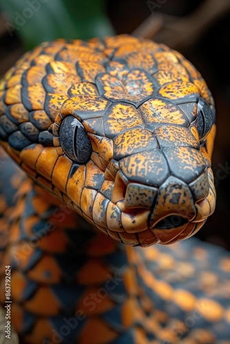 Closeup photo from venomous snake, poisonous and dangerous wild animal