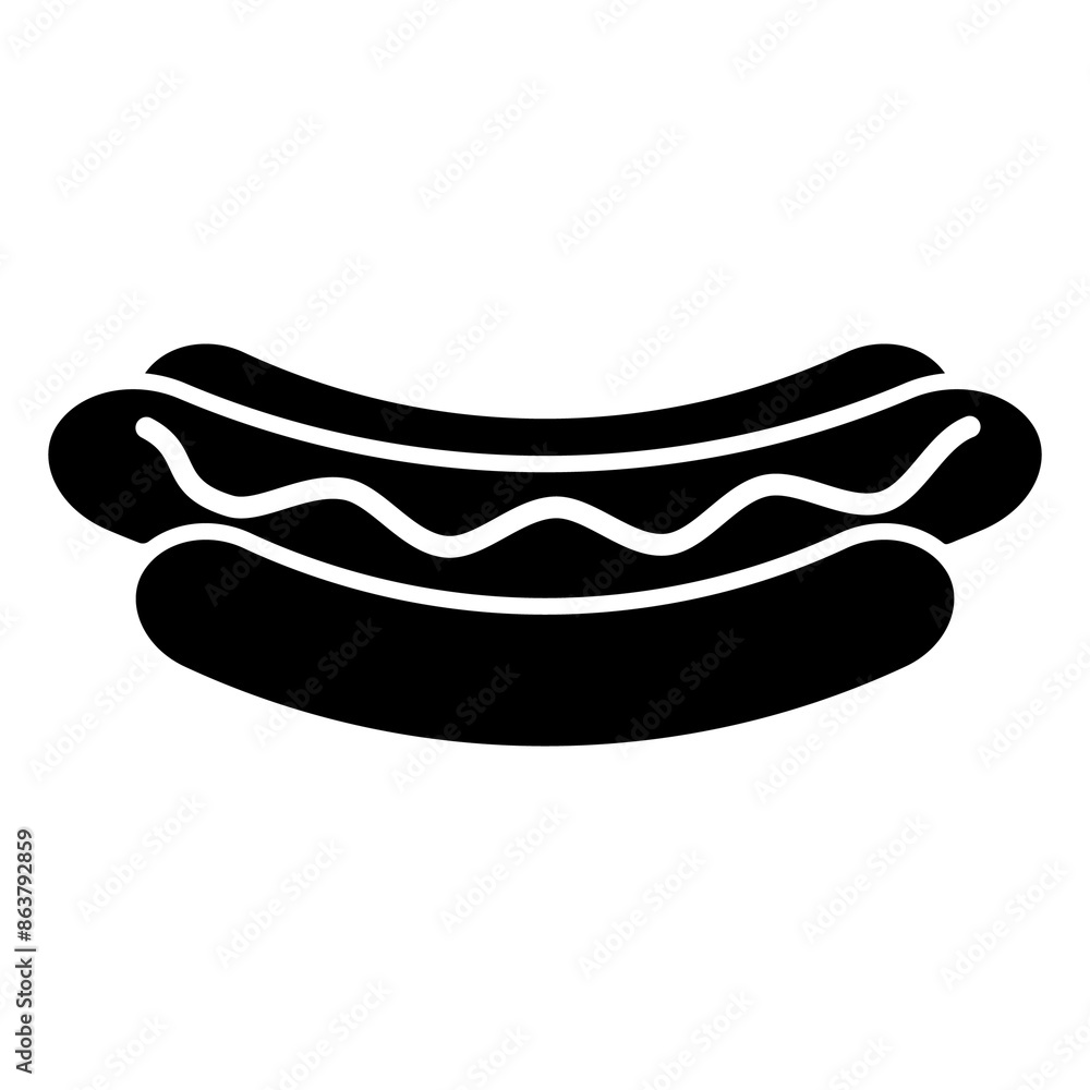 Illustration depicting a black hotdog icon on a white background. Fast food Illustration depicting a black hotdog icon on a white background. Fast food